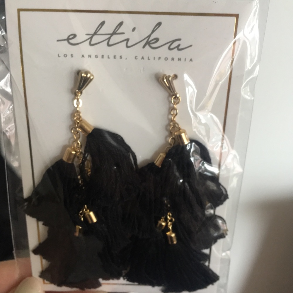 Boho black tassel earrings